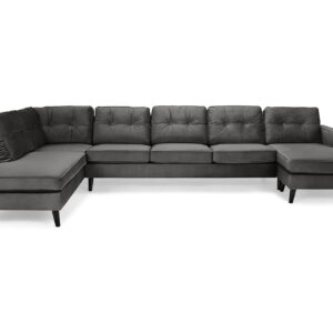 Monroe U-sofa Large M. Chaiselong, Mørkegrå Velour (Venstrevendt)
